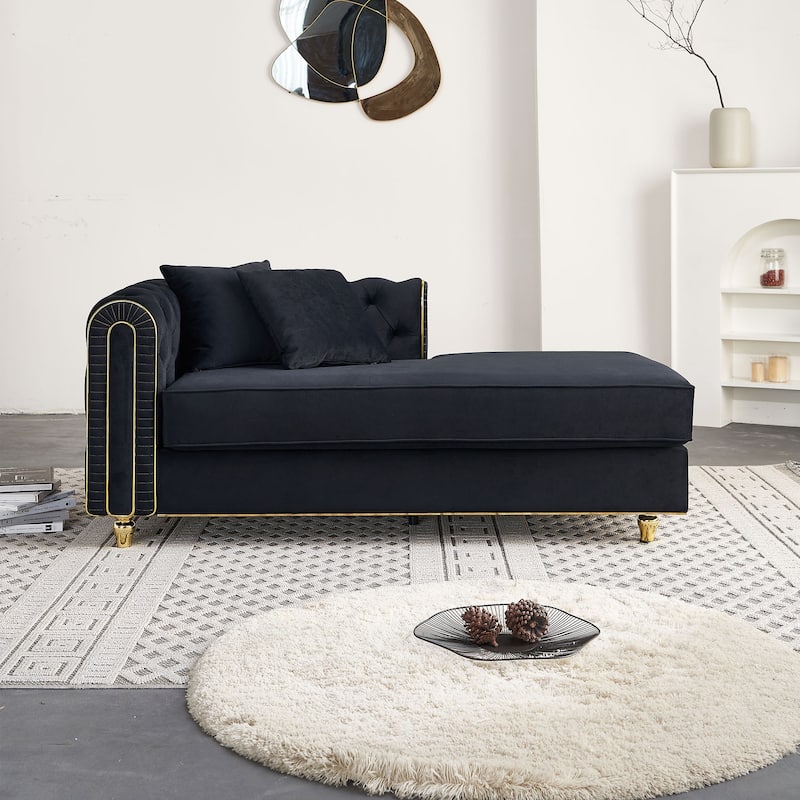 66.9''Velvet Chaise Lounge,Luxury Modern Chaise Furniture,Tufted Back With 2pcs Toss Pillows
