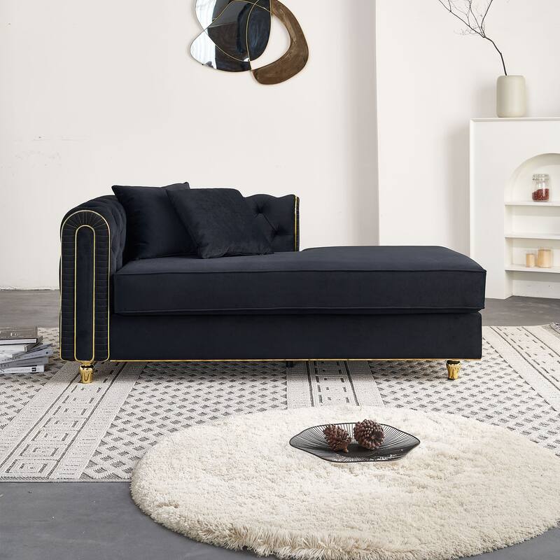 66.9''W Velvet Chaise Lounge, Black, for Living Room, Bedroom, Apartment