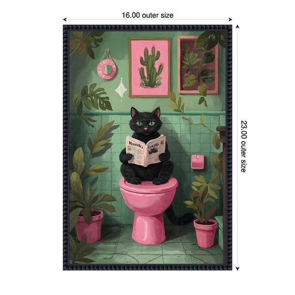 dimension image slide 0 of 2, Bathroom Cat No 4 by The Art Concept Framed Canvas Wall Art Print - Sylvie Beaded Black