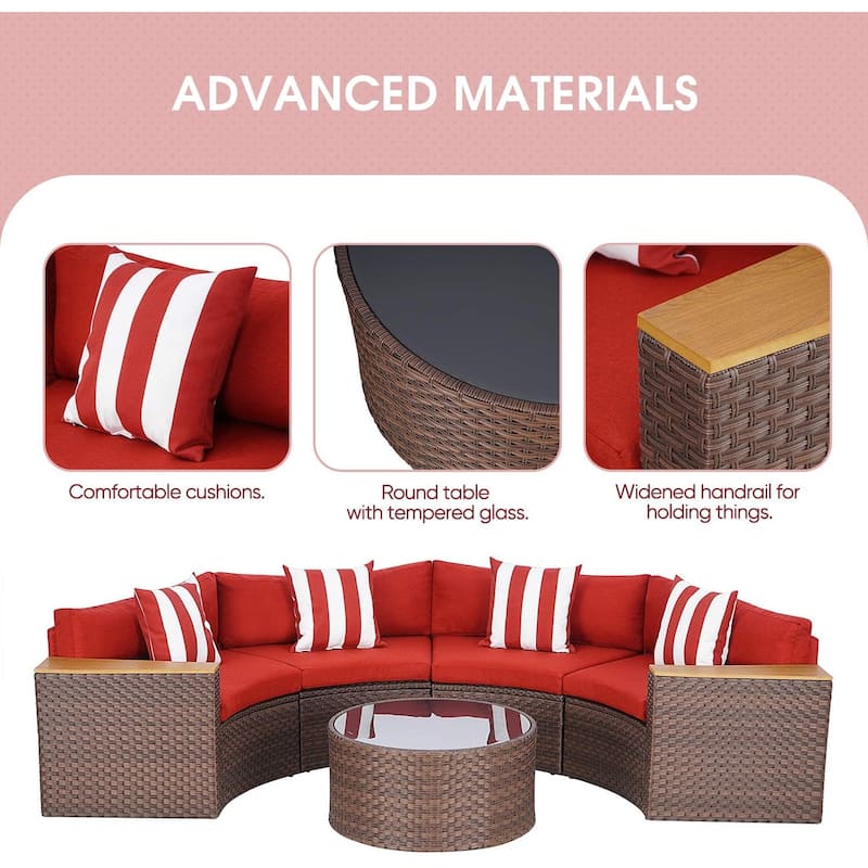 Nuon Outdoor Patio Furniture 5-piece Rattan Wicker Half-Moon Half Round Curved Sofa Sectional Set by Havenside Home