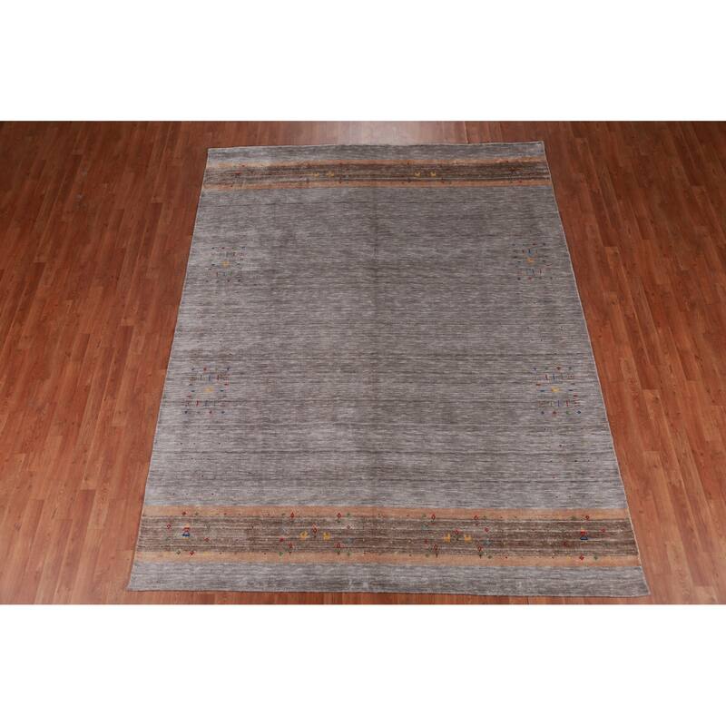 Gabbeh Indian Area Rug Handmade Beige Tribal Silk Carpet - 7'9" x 9'9"