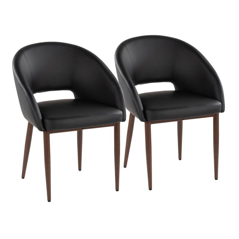 Renee Upholstered Chair - Set Of 2 - Black Faux Leather/Walnut Finish