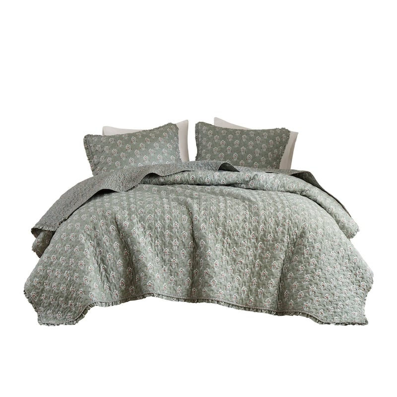 Madison ParK Linwood 3 Piece Ruffle Printed Quilt Set