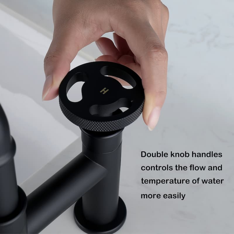 Modern Industrial-style 2-Hole Bathroom Faucet Widespread in Black