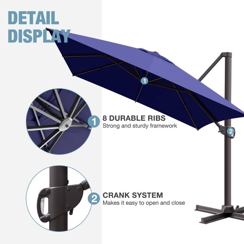 VredHom 10x13FT Patio Cantilever Umbrella Outdoor Offset Umbrella 360-Degree Rotation