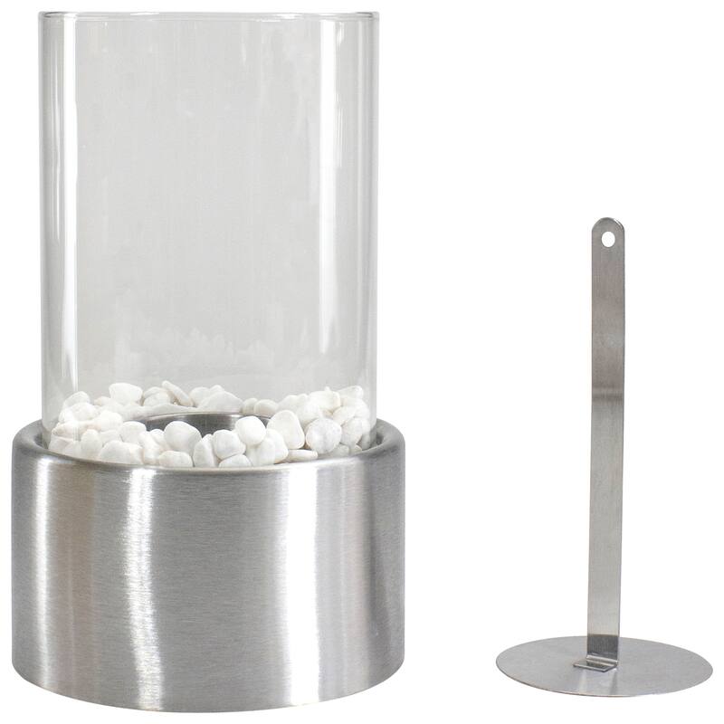 Bio Ethanol Round Portable Fireplace with Base - 10.5" - Silver