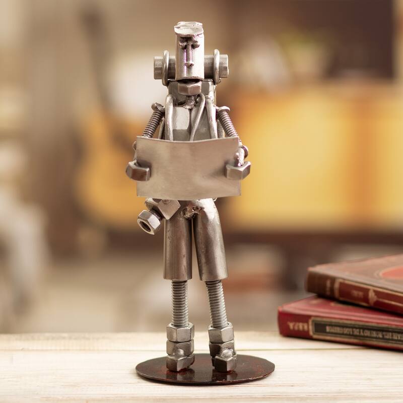 Novica Handmade Backpacker Auto Part Sculpture