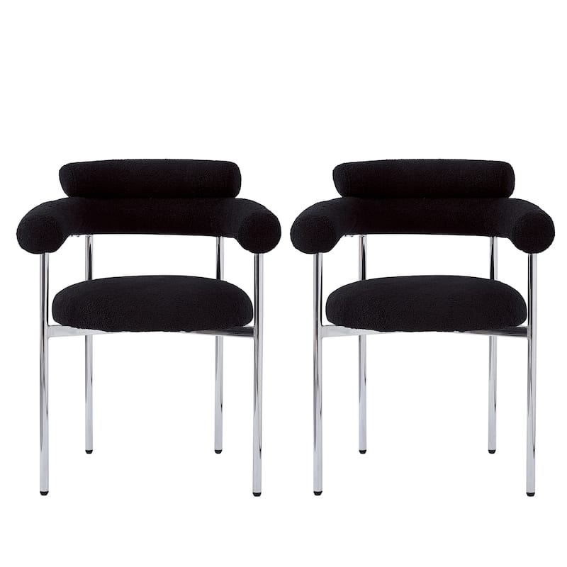Fabric Upholstered Dining Chairs Set of 2, Lounge Armchairs with Backrest, Kitchen Side Chairs with Metal Legs