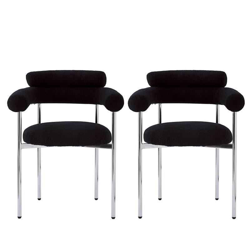 Modern Set of 2 Dining Chairs with Armrests, Padded Seat Backrest, Metal Legs for Dining Room Living Room and Café