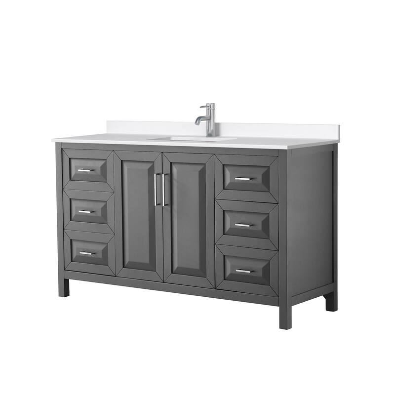 Daria 60-inch Single Vanity, Single Hole Quartz Top - Dark Gray, Chrome Trim, White Quartz Top