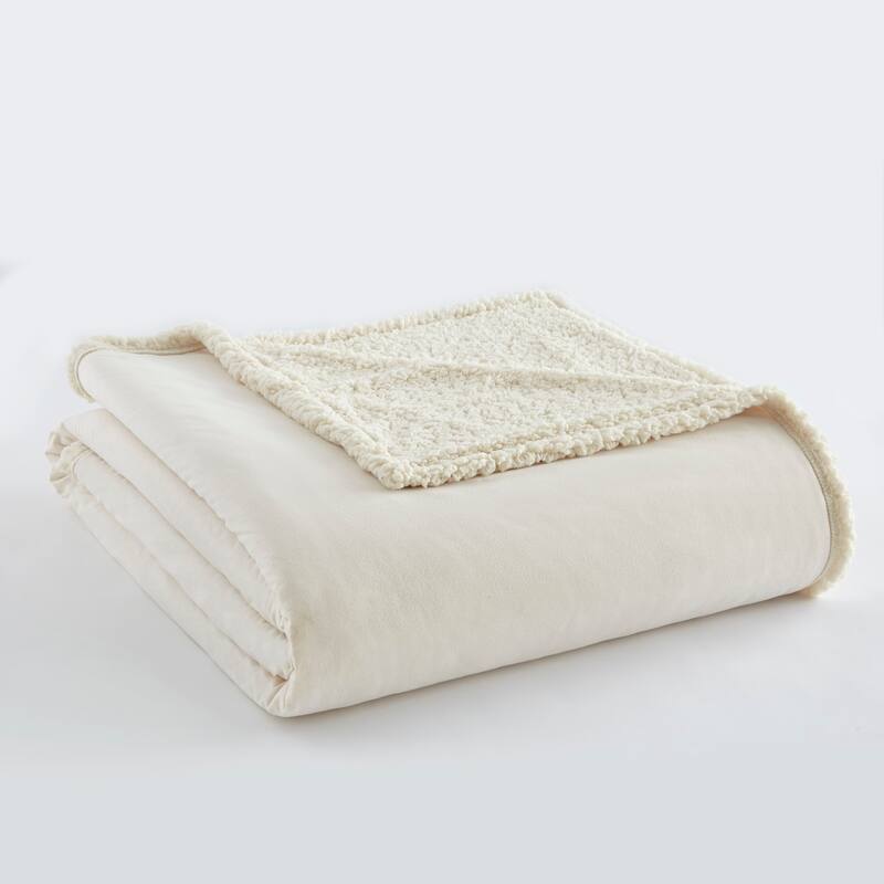 Shavel Micro Flannel® Reverse to Sherpa Blanket - Twin - Ivory