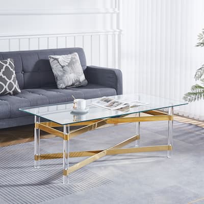 Stainless Steel Coffee Table With Acrylic Frame and Clear Glass Top