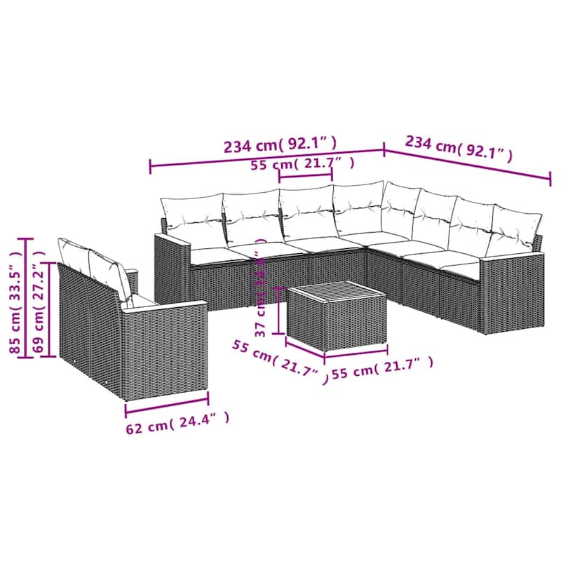 vidaXL Garden Sofa Set Black - 24.4 x 24.4 x 27.2