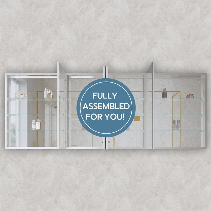 72''/80''W X 30''H Recessed Or Surface Wall Mount Bathroom Medicine Cabinet With Adjustable Glass Shelves