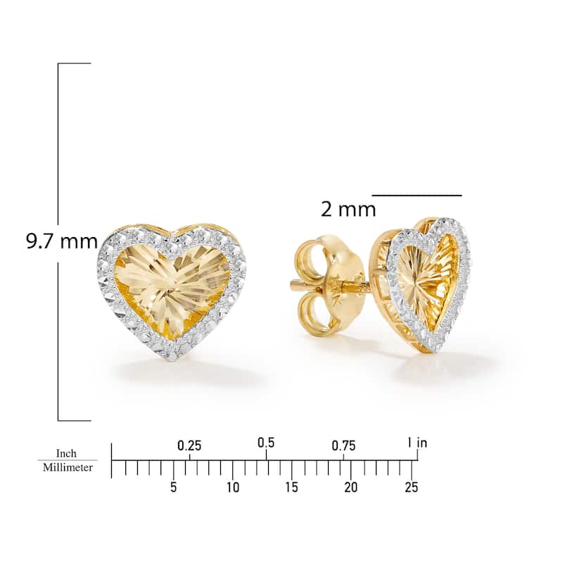 Clover 14K Two-Tone Gold Diamond-Cut Mirror Halo Heart Stud Earrings