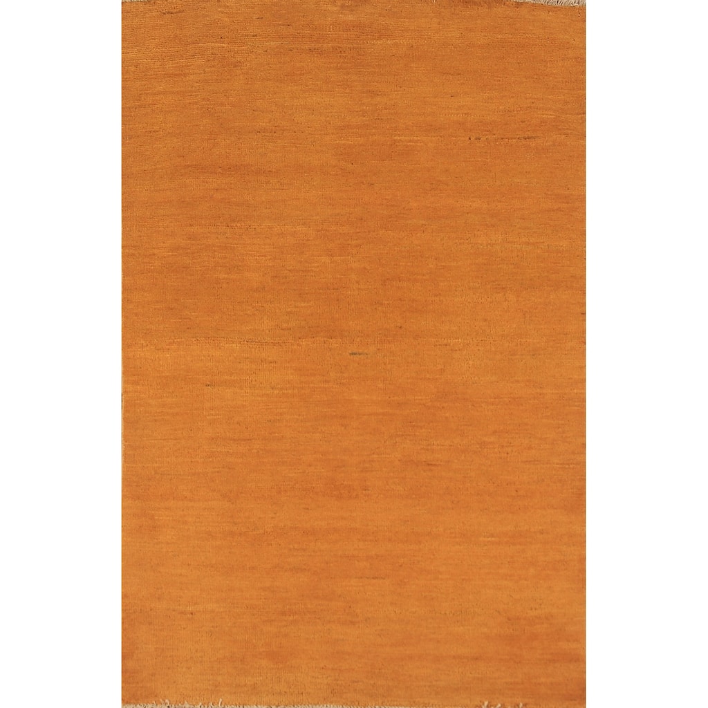 Modern Gabbeh Oriental Rug Hand-Knotted Solid Orange Wool Carpet - 3'2" x 5'7"