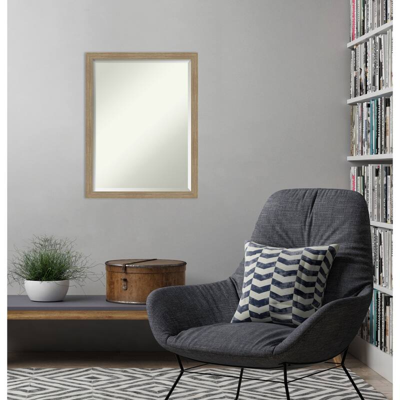 Woodgrain Stripe Beveled Wood Framed Wall Mirror