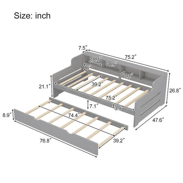 dimension image slide 2 of 4, Twin Size Daybed Bed Frame with Drawers or Trundle