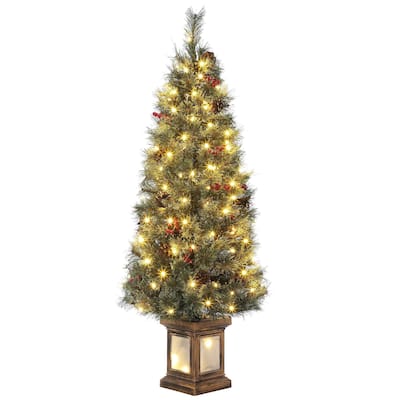 4.5ft Pre-Lit Artificial Xmas Tree with Pine Needles, Prelit Christmas Tree with 108 Warm White Lights