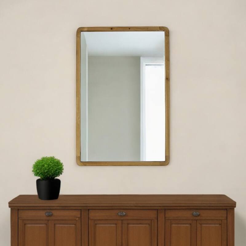 HomeRoots 35" Brown Solid Wood Framed Accent Mirror - 23.6' X '35.4' X '2 - 23.6' X '35.4' X '2
