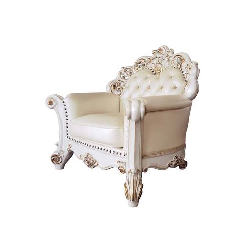Traditional PU Upholstered Accent Chair with 1 Pillow in Champagne and Antique Pearl