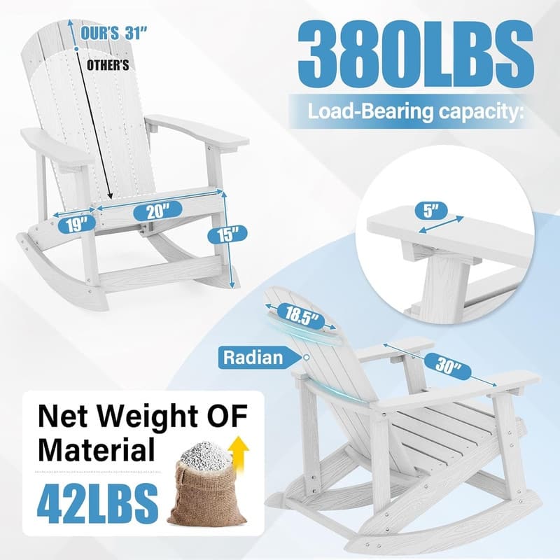 WINSOON HIPS All Weather Outdoor Indoor Oversized Rocking Chair,Adirondack Rocking Chair Set of 4