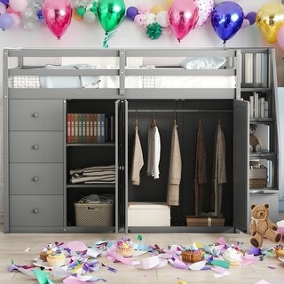 Full Size Functional And Stylish Wood Loft Bed With Built-in Wardrobes,Cabinets And Drawers