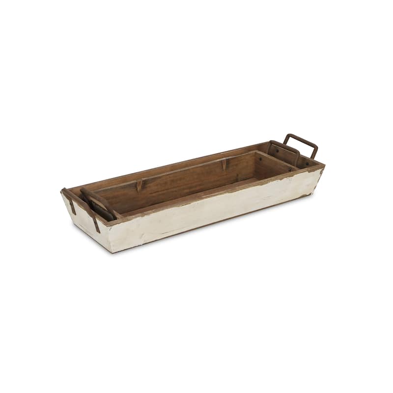 White Wooden Tapered Storage with Side Metal Handles (Set of 2)