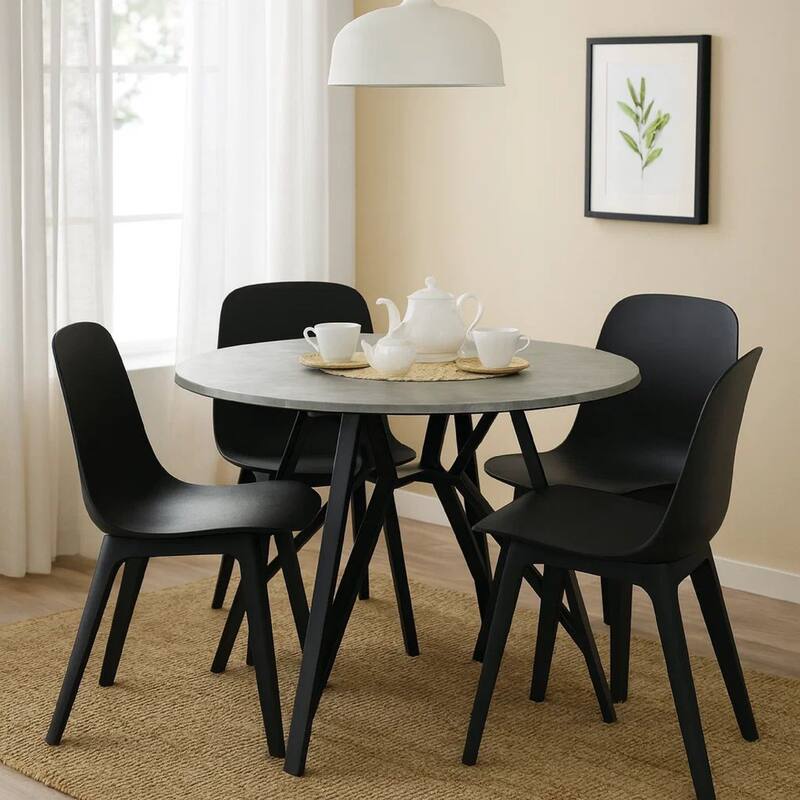 50 Inch Round Dining Table, Concrete Style Surface, Butterfly Legs, Gray