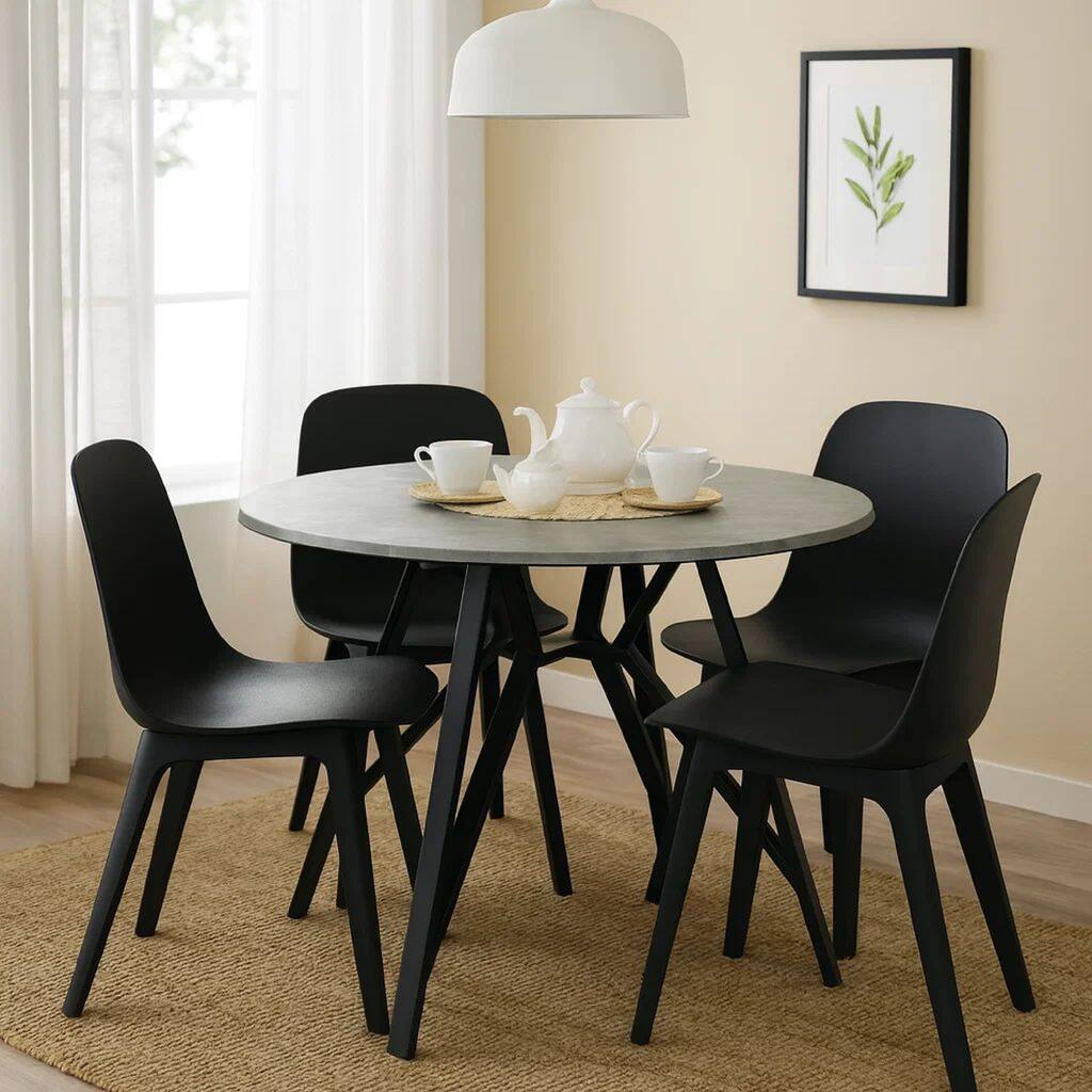 50 Inch Round Dining Table, Concrete Style Surface, Butterfly Legs, Gray