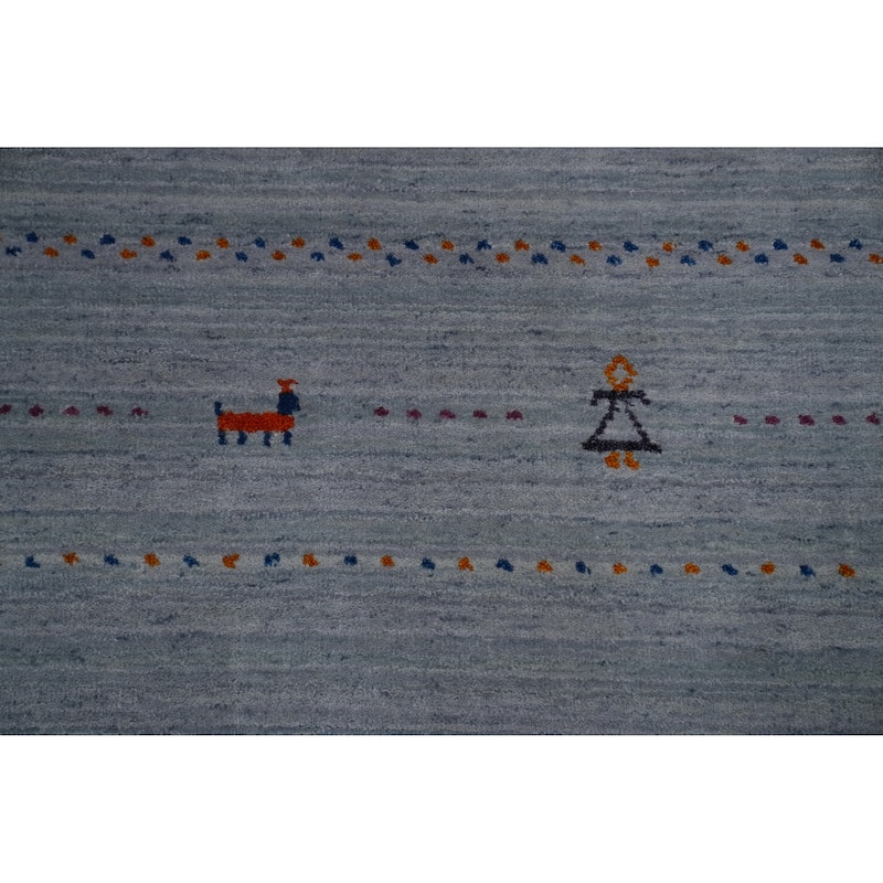 Hand Knotted Oriental 100% Wool Carpet Tribal Tribal Navy Blue & Blues Gabbeh Area Rug - 9' 11'' X 8' 3''