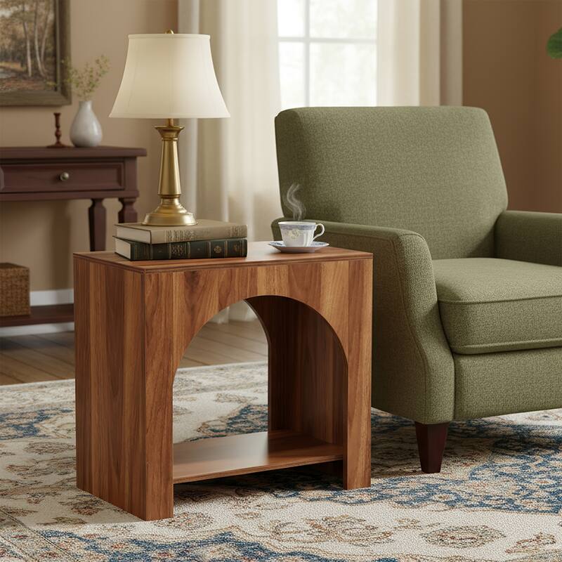 Farmhouse Side Table with Storage, Large Wooden Pedestal End Table
