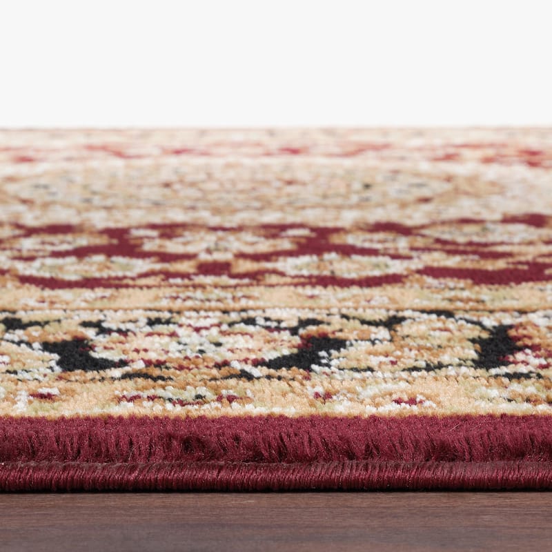 World Rug Gallery Traditional Oriental Medallion Area Rug - 8' Round - Burgundy