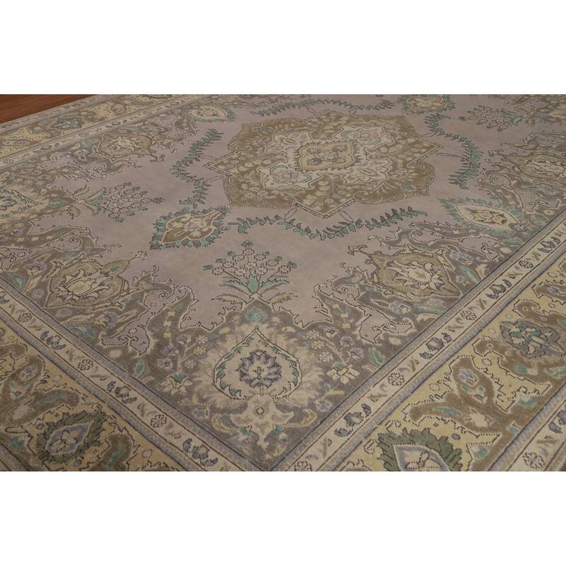 Traditional Grey Tabriz Persian Vintage Area Rug Handmade Wool Carpet - 9'7" x 12'7"