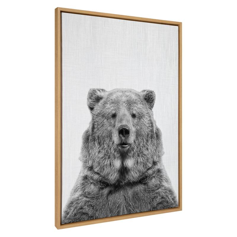 Kate and Laurel Sylvie Bear Framed Canvas Wall Art by Simon Te Tai - 31.5x41.5 - Plastic - Natural