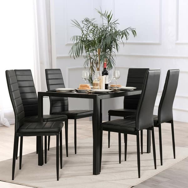 Gymax Set Of 6 Dining Side Chair Pvc High Back Metal Legs Gymax Set Of 6 Dining Side Chair