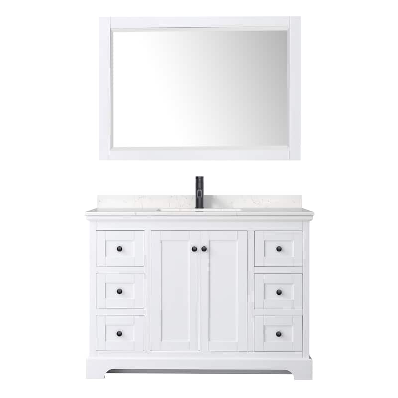 Avery 48 Inch Single Vanity, Cultured Marble Top, 46 Inch Mirror