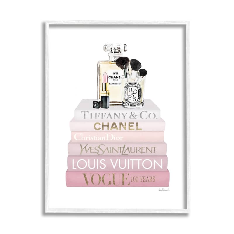 Stupell Deluxe Fragrance and Cosmetics Glam Pink Bookstack Framed Wall Art