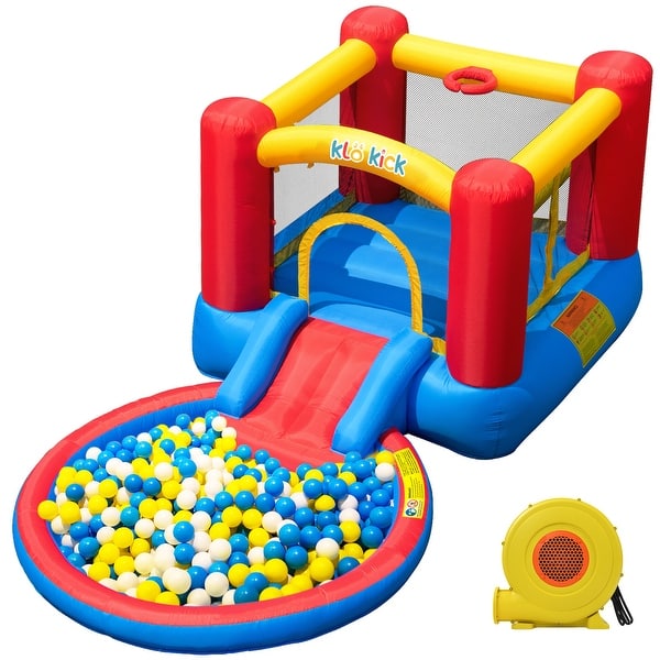 slide 2 of 10, Inflatable Bounce House with Blower, Bouncy Castle Waterslide & Pool for Wet Dry Combo, Bouncer with Repair Kits Basketball Hoop