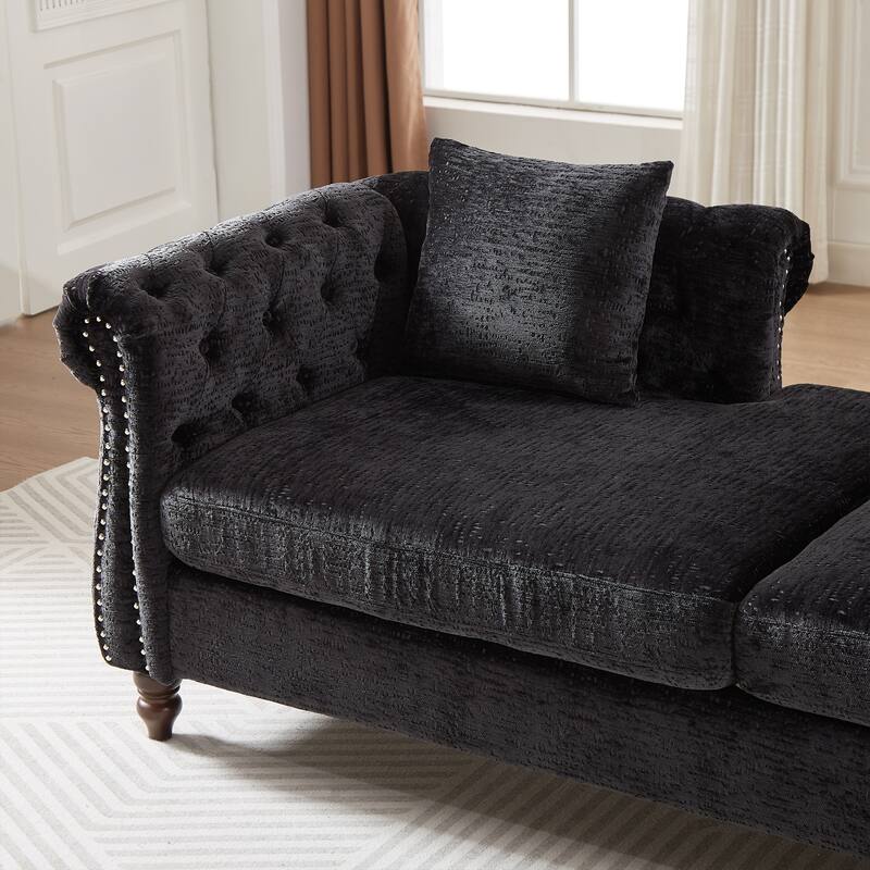 81" Button Tufted Sleeper Sofa Bed with Nailhead and Pillows - Black