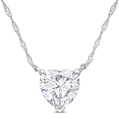 Miadora 2ct DEW Moissanite Solitaire Heart Station Necklace in 10k White Gold