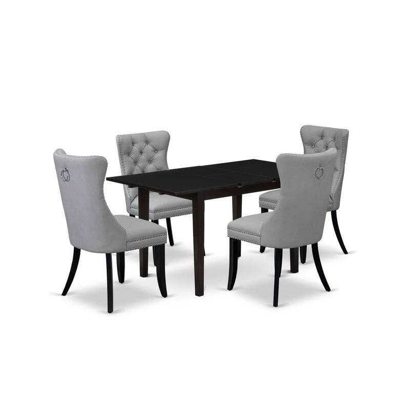 5-Piece Black Finish Solid Wood Top - Rectangular Dining Room Set (Seats-4)