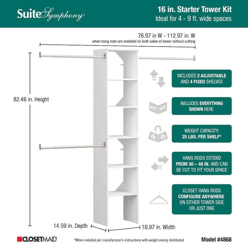 ClosetMaid SuiteSymphony Starter Closet 16-inch Wide Tower Kit