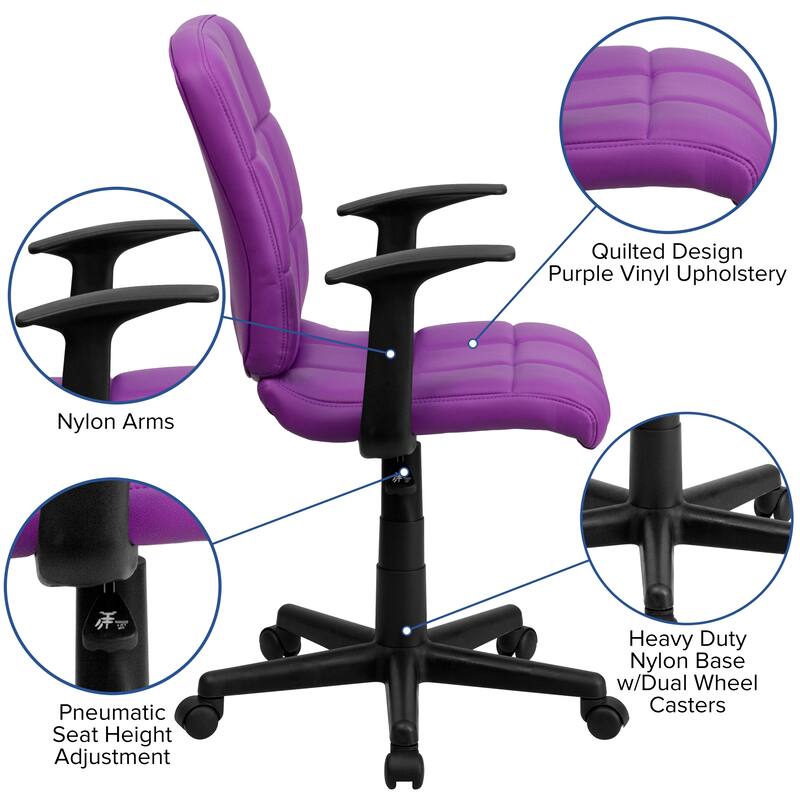Mid-Back Quilted Vinyl Swivel Task Office Chair with Arms