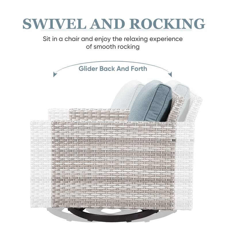 Outdoor Swivel Rocking Chairs Set of 2 with Rattan Side Table