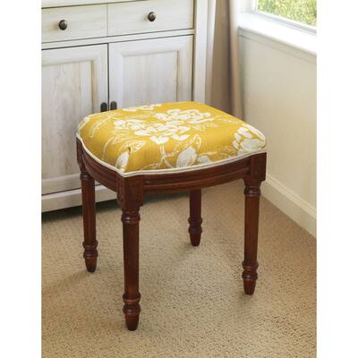 Mustard Magnolia Vanity Stool with wood stained finish