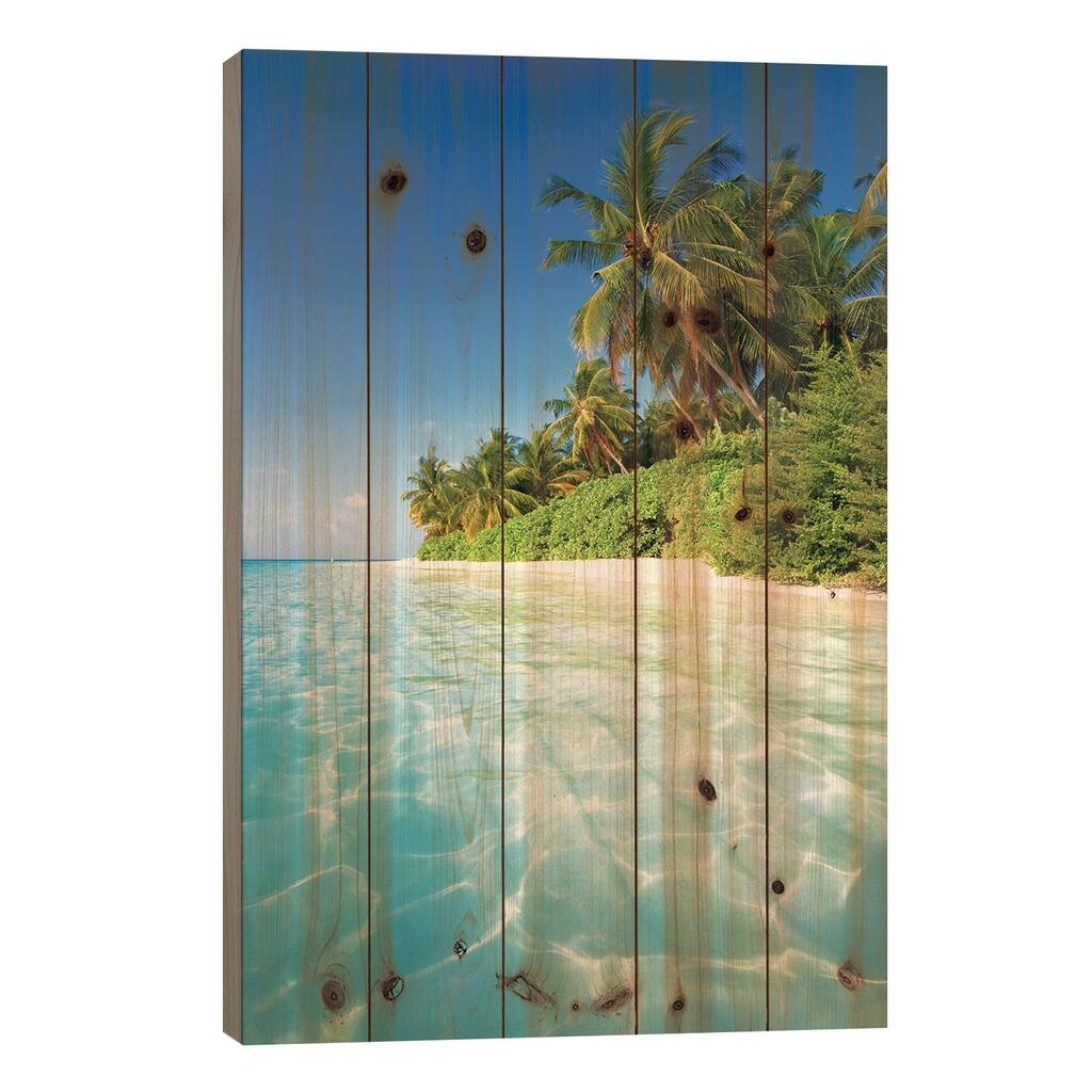 Tropical Beach In The Maldives Print On Wood by Matteo Colombo - Multi-Color