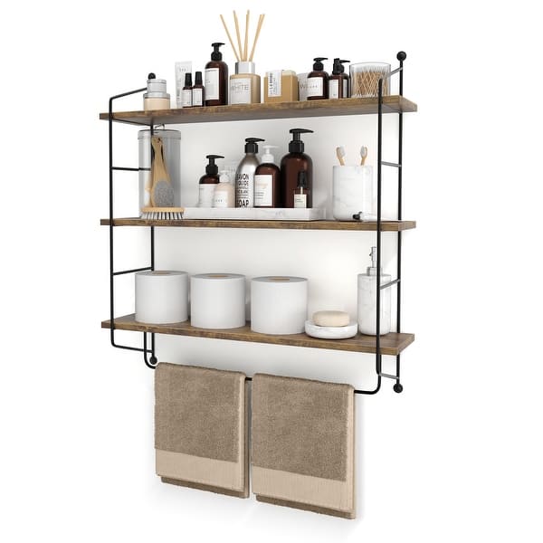 Sorbus 3-Tier Floating Bathroom Shelves for Wall - 25" L x 19.5" W x 6" H - Walnut