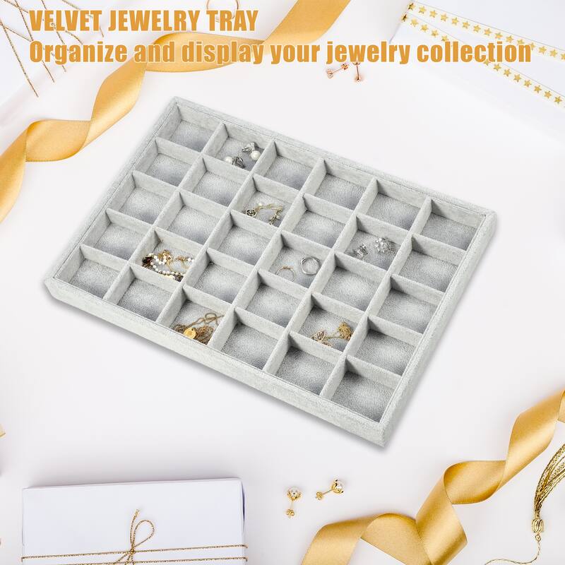 30 Grid Jewelry Tray Stackable for Rings Earrings Necklace Bracelet - Gray