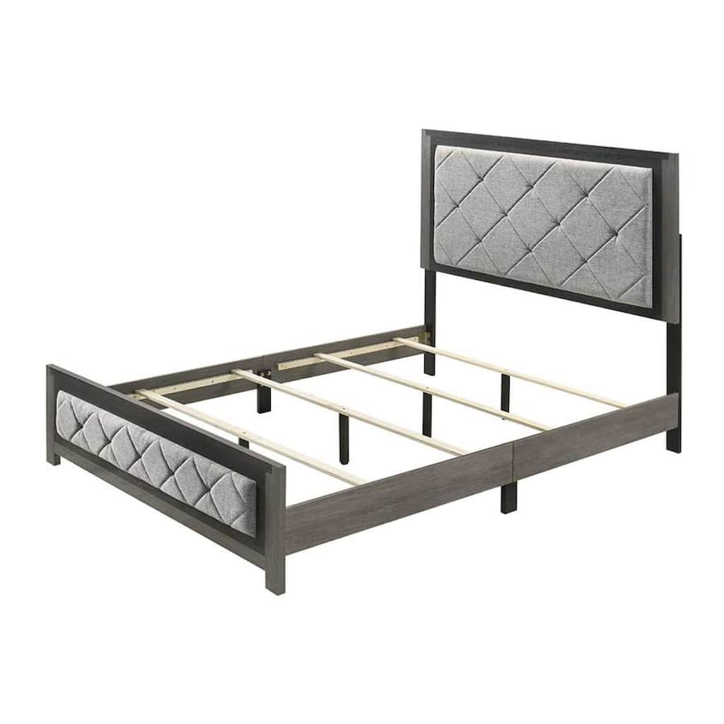 Jehoram Gray Linen & Gray Finish Queen Bed(Only Bed)